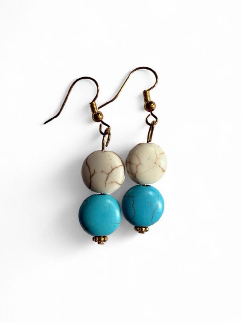 Handmade Boho Turquoise & White Howlite Acrylic Drop Earrings - NEW